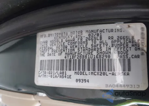 2001 Toyota Avalon Xls из США, поврежденный, VIN 4T1BF28B81U168290